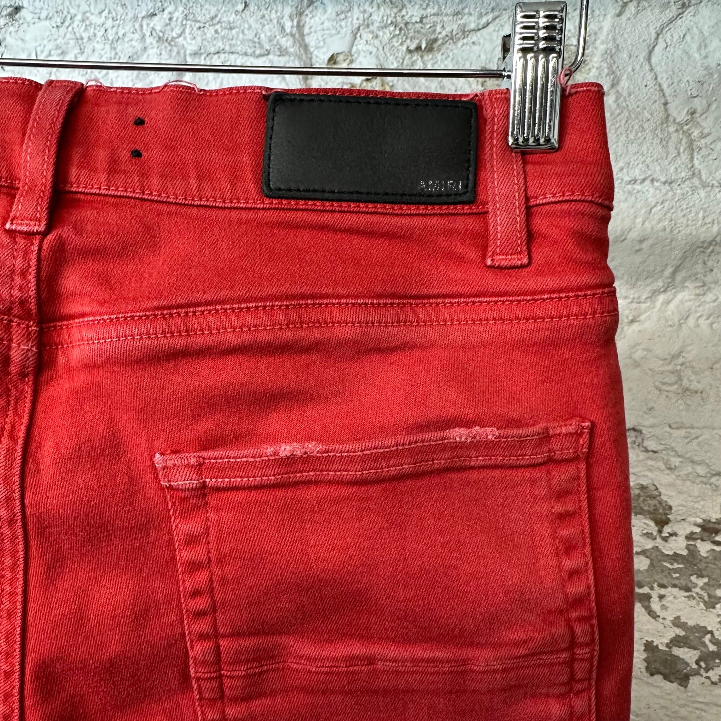 Amiri MX1 Red Leather Red Denim Jeans Sz 30