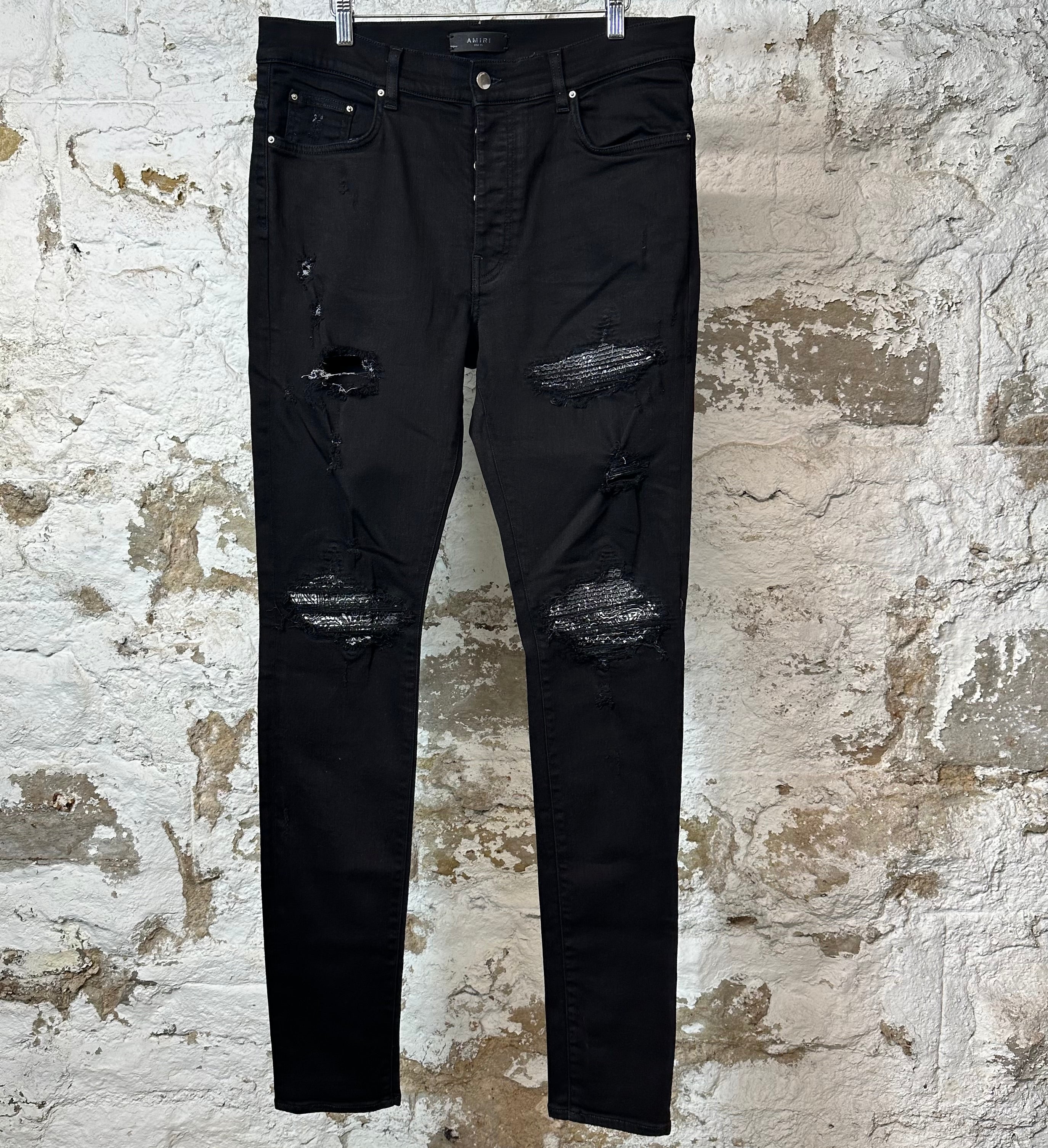 Amiri MX1 Grey Paisley Black Denim Jeans Sz 36