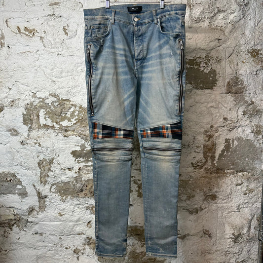 Amiri MX2 Multicolor Flannel Blue Denim Jeans Sz 36