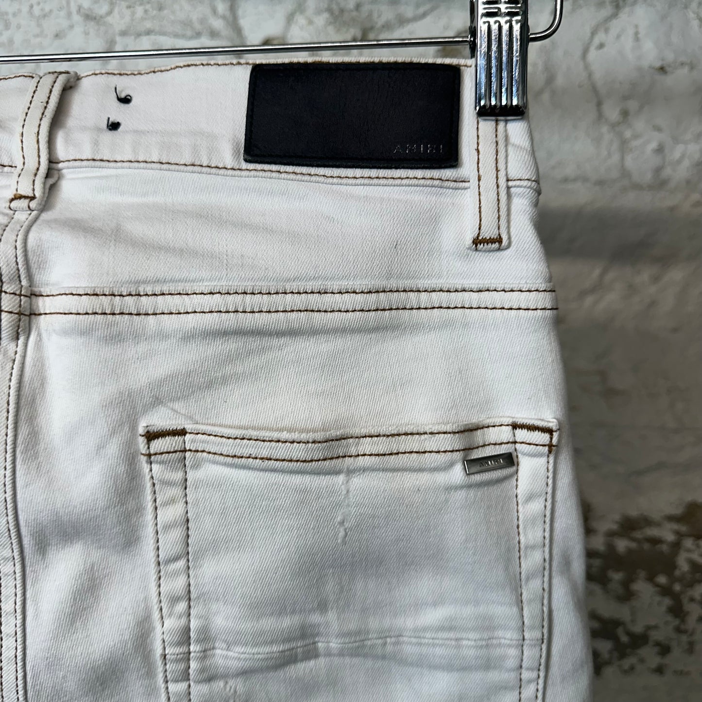 Amiri Plain White Brown Stitch Denim Jeans Sz 28