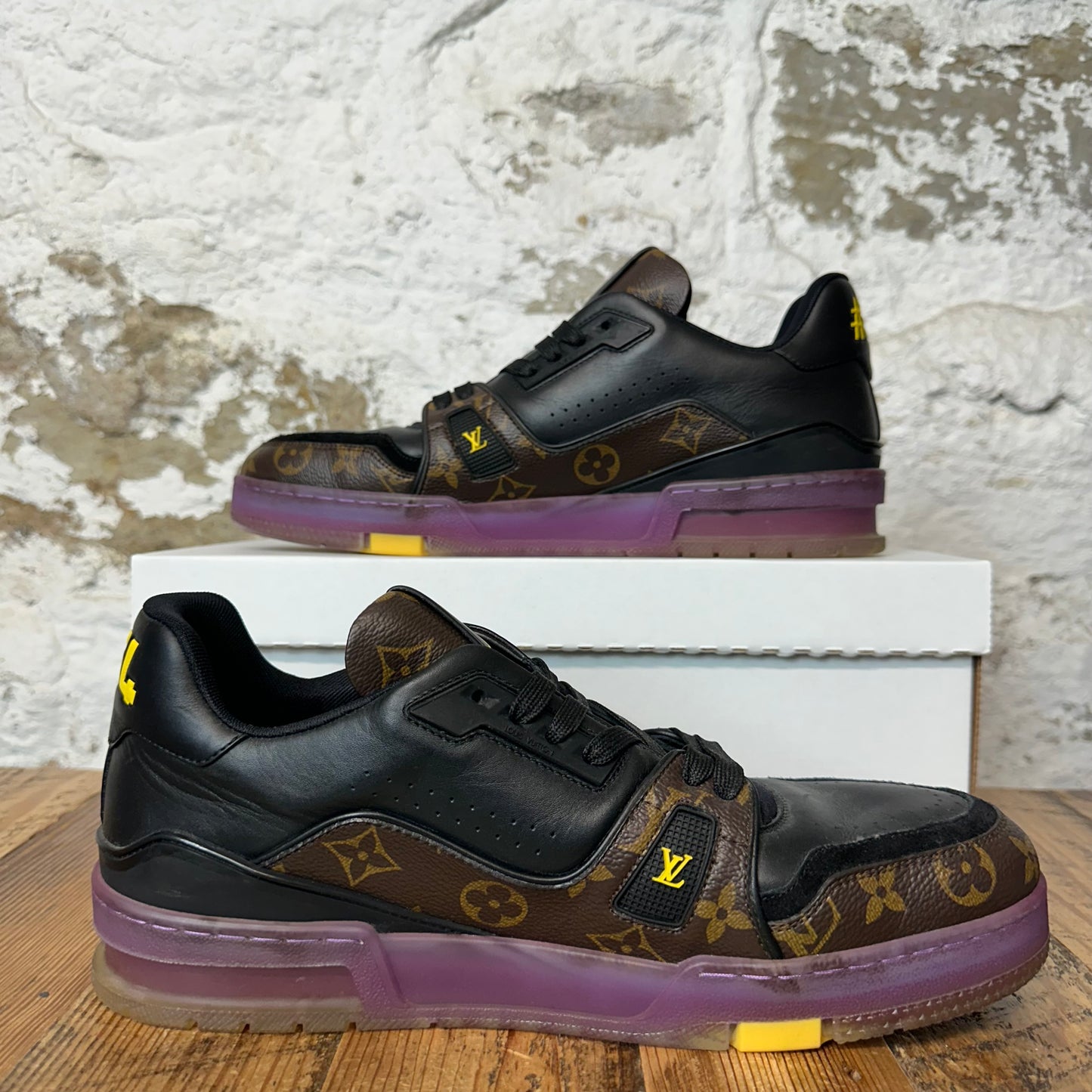Louis Vuitton Brown Monogram Black Purple Trainer Sneaker Sz 10 (8.5LV) No Box