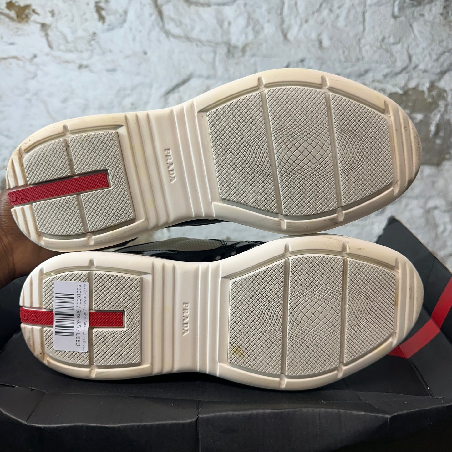 Prada Americas Cup Black Patent White Sneaker Sz 8.5