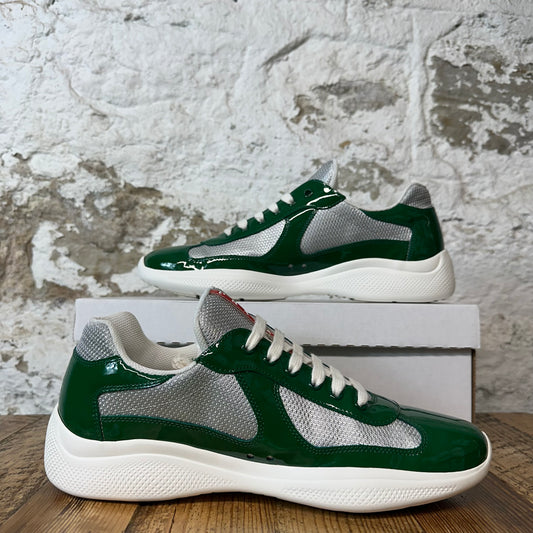Prada Americas Cup Green Patent Grey White Sneaker Sz 9