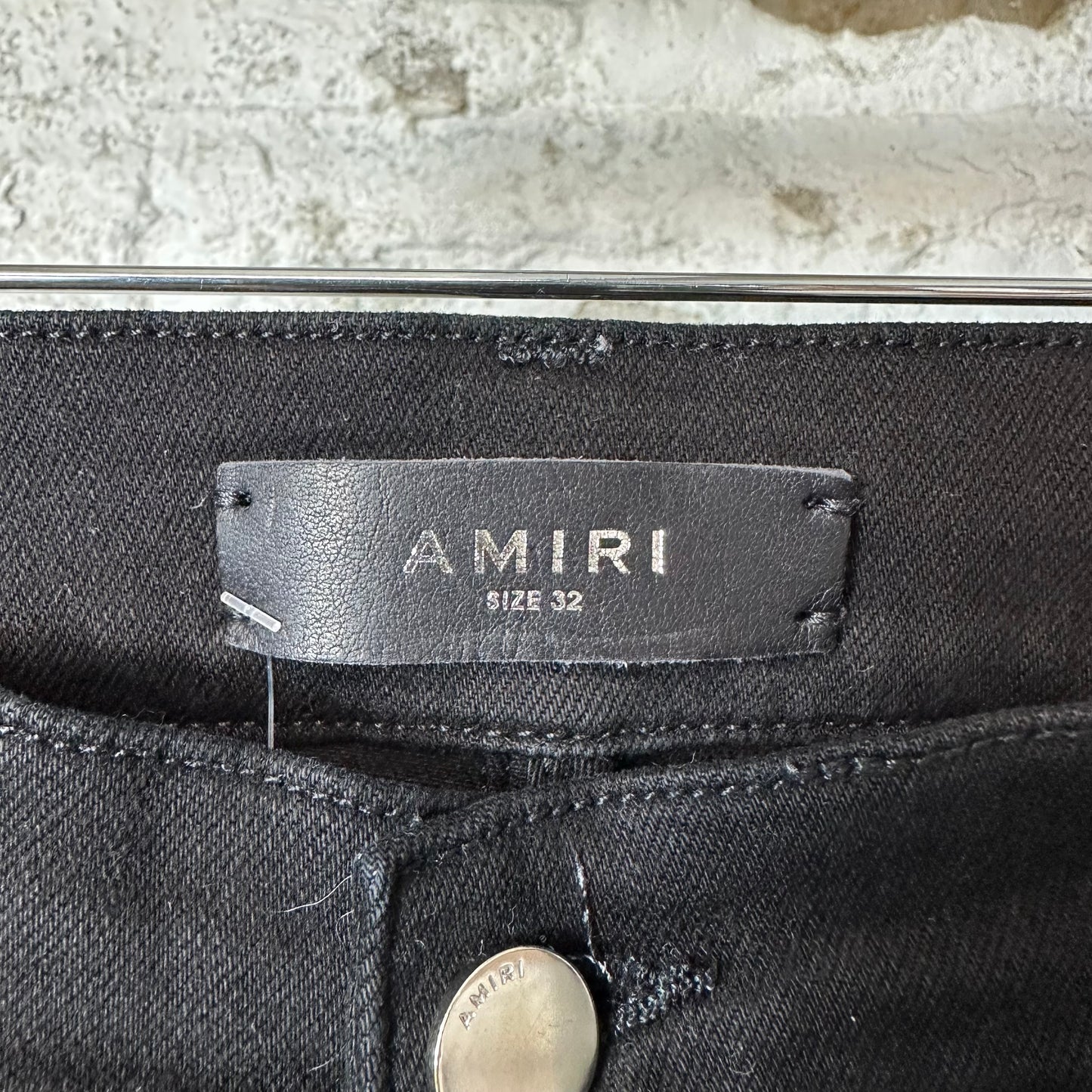 Amiri MX1 Black Leather Black Denim Jeans Sz 32