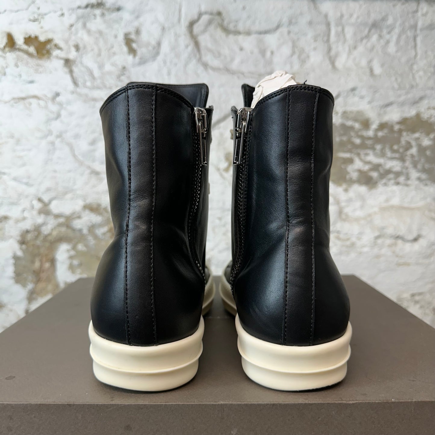 Rick Owens High Black Leather Milk Sneaker Sz 7 (40)