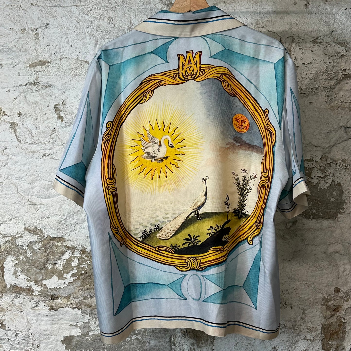 Amiri Sun Logo Silk Button Up Shirt Sz L