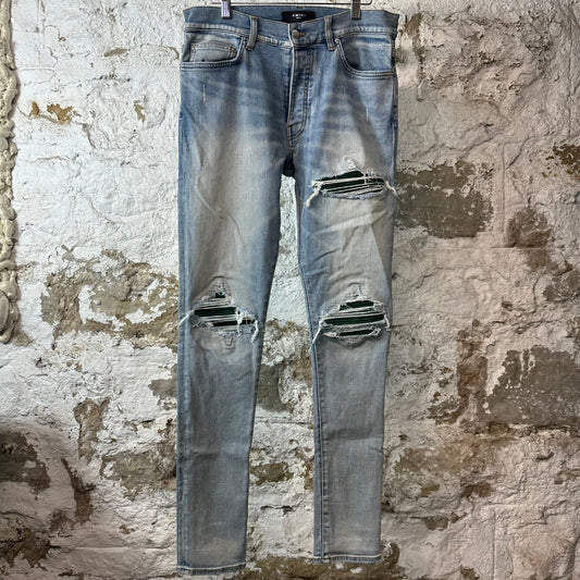 Amiri MX1 Green Suede Blue Denim Jeans Sz 32