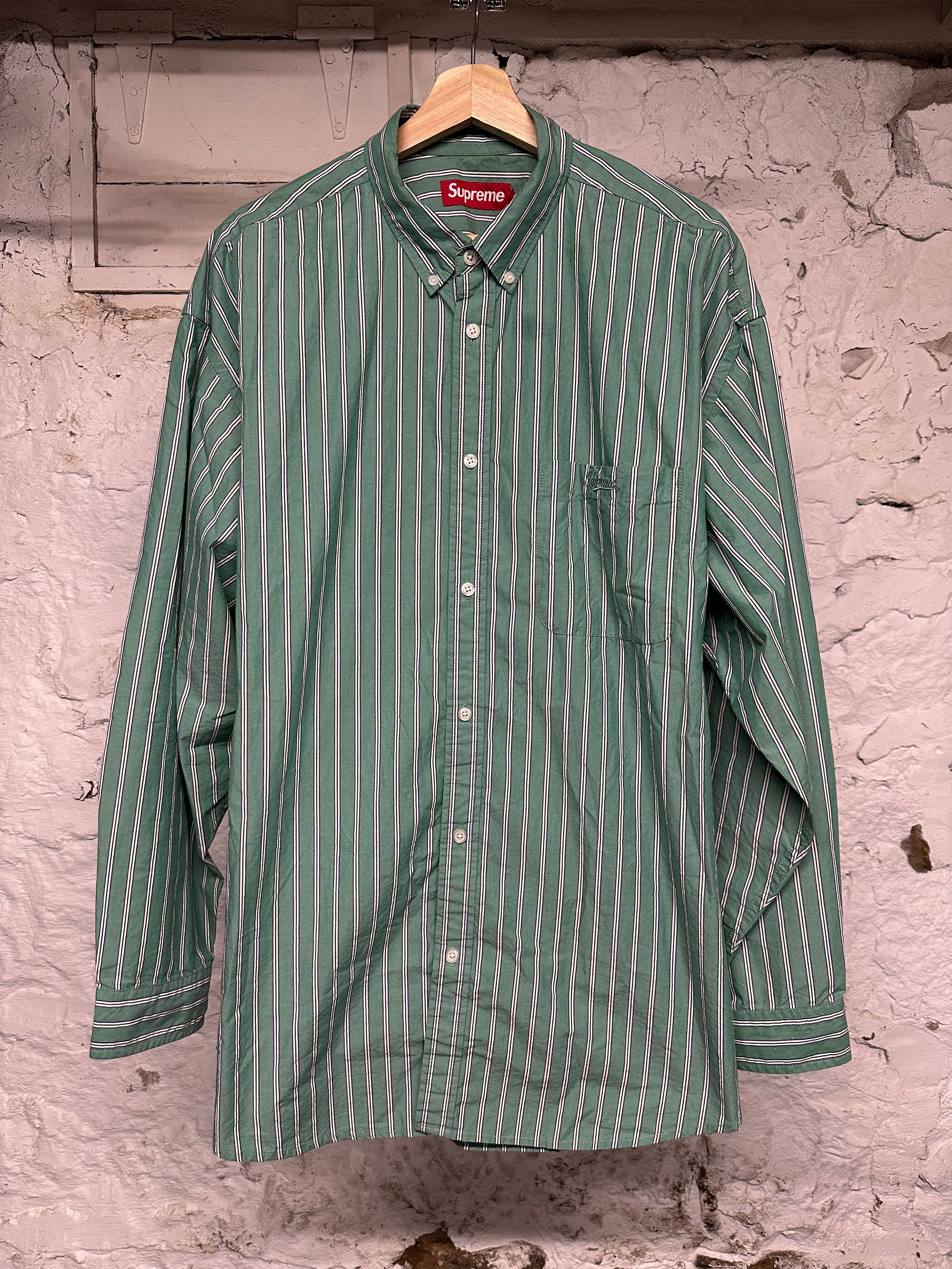 Supreme Green Striped Button Up Shirt Sz XL