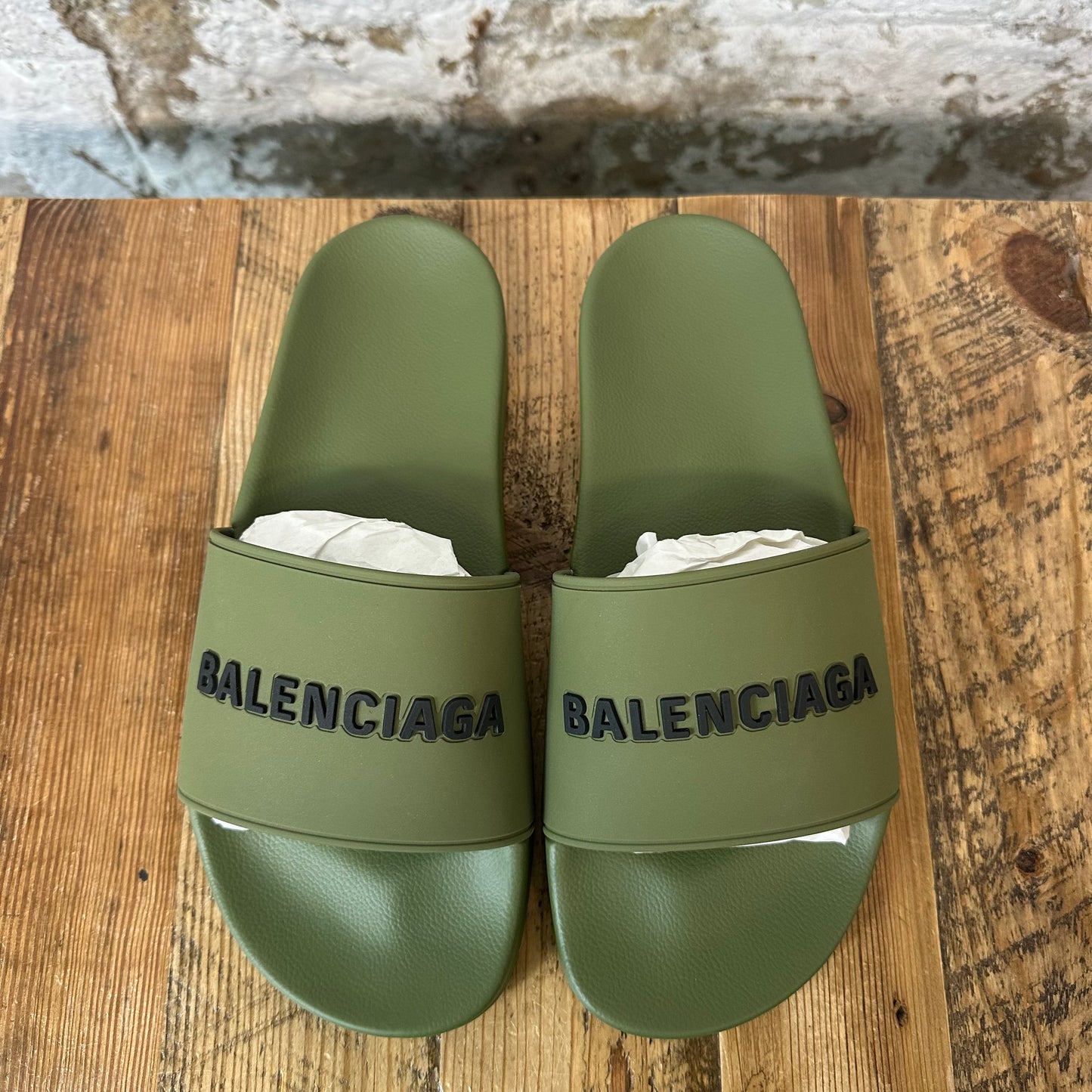 Balenciaga Khaki Black Rubber Slide
