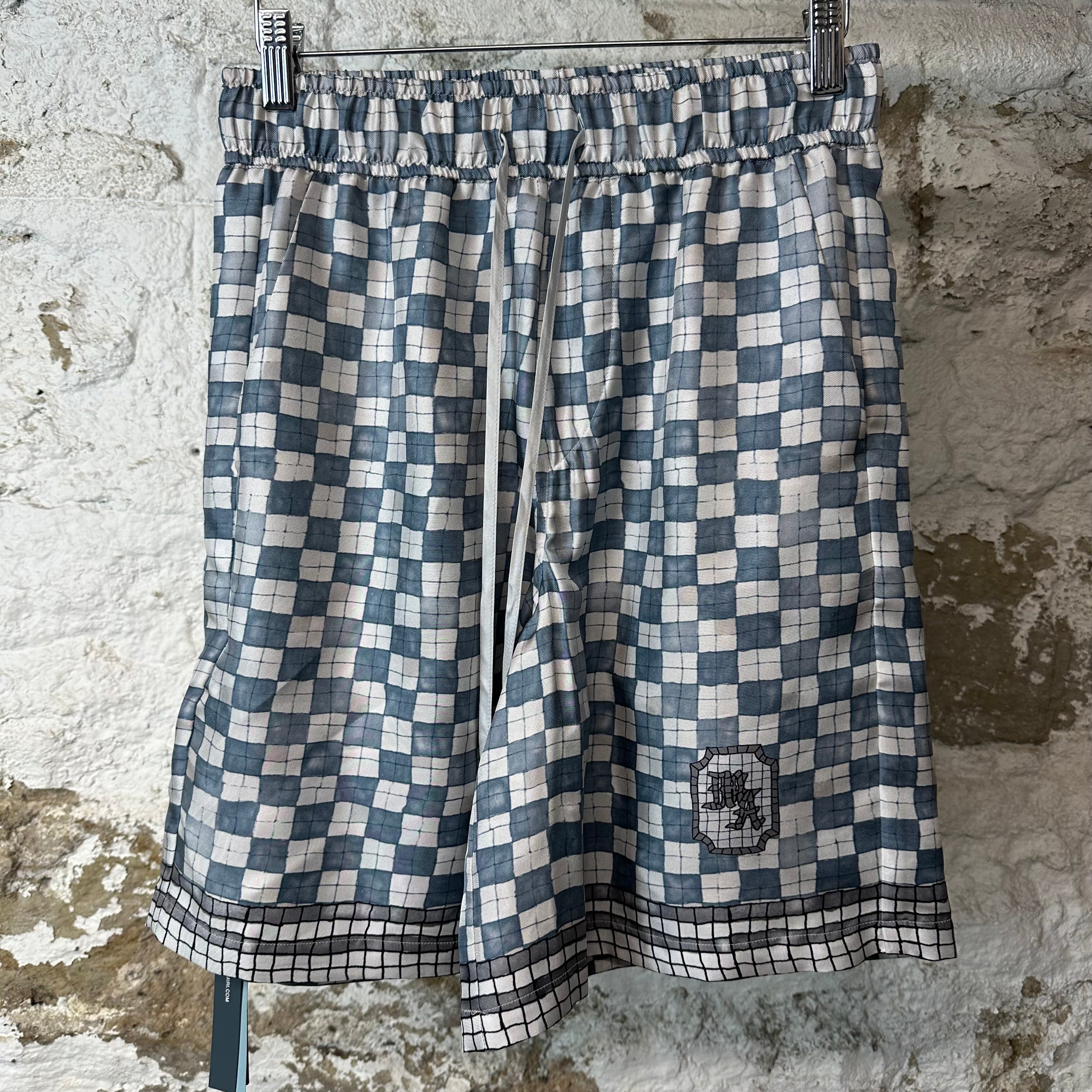 Amiri MA Blue White Checkered Silk Shorts Sz S DS