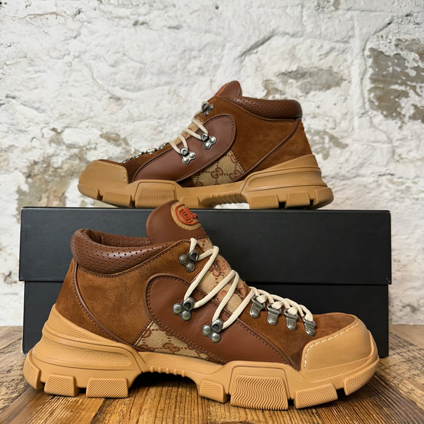 Gucci Flashtrek GG Monogram Brown Boot Sneaker Sz 9.5