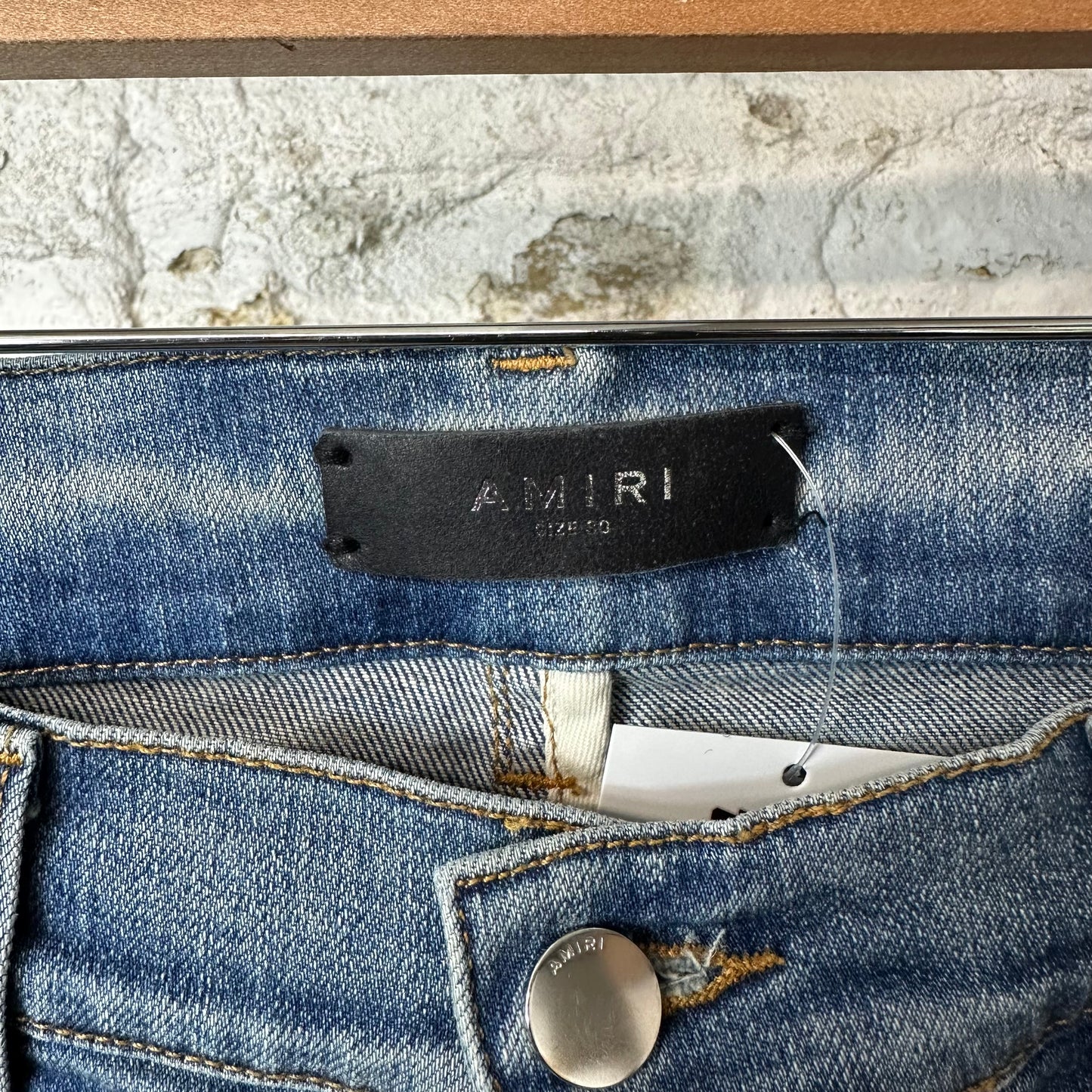 Amiri MX2 Brown Yellow Patch Blue Denim Jeans Sz 30