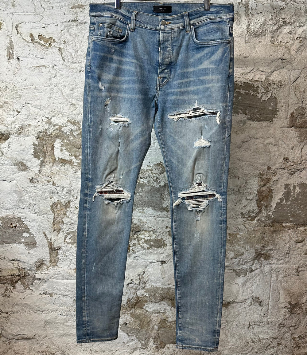 Amiri MX1 Plaid Flannel Blue Denim Jeans Sz 36