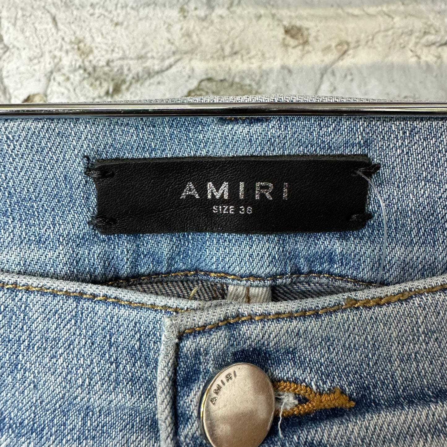 Amiri MX1 Light Blue Suede Blue Denim Jeans Sz 38