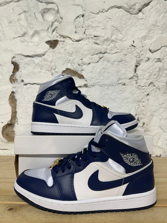 Air Jordan 1 Mid Football Grey Midnight Navy Sz 8.5 (10W)