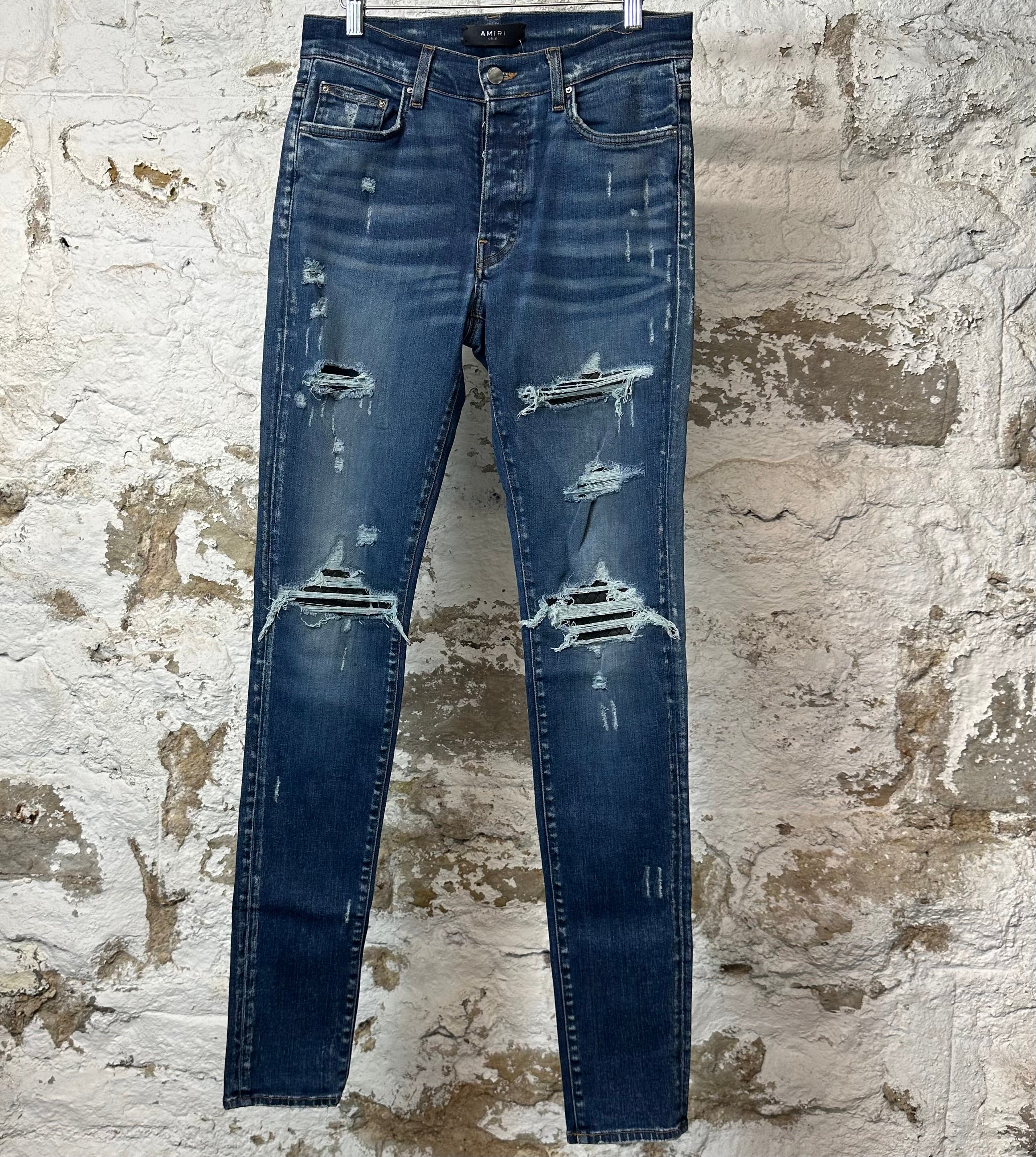 Amiri MX1 Python Print Dark Blue Denim Jeans Sz 31