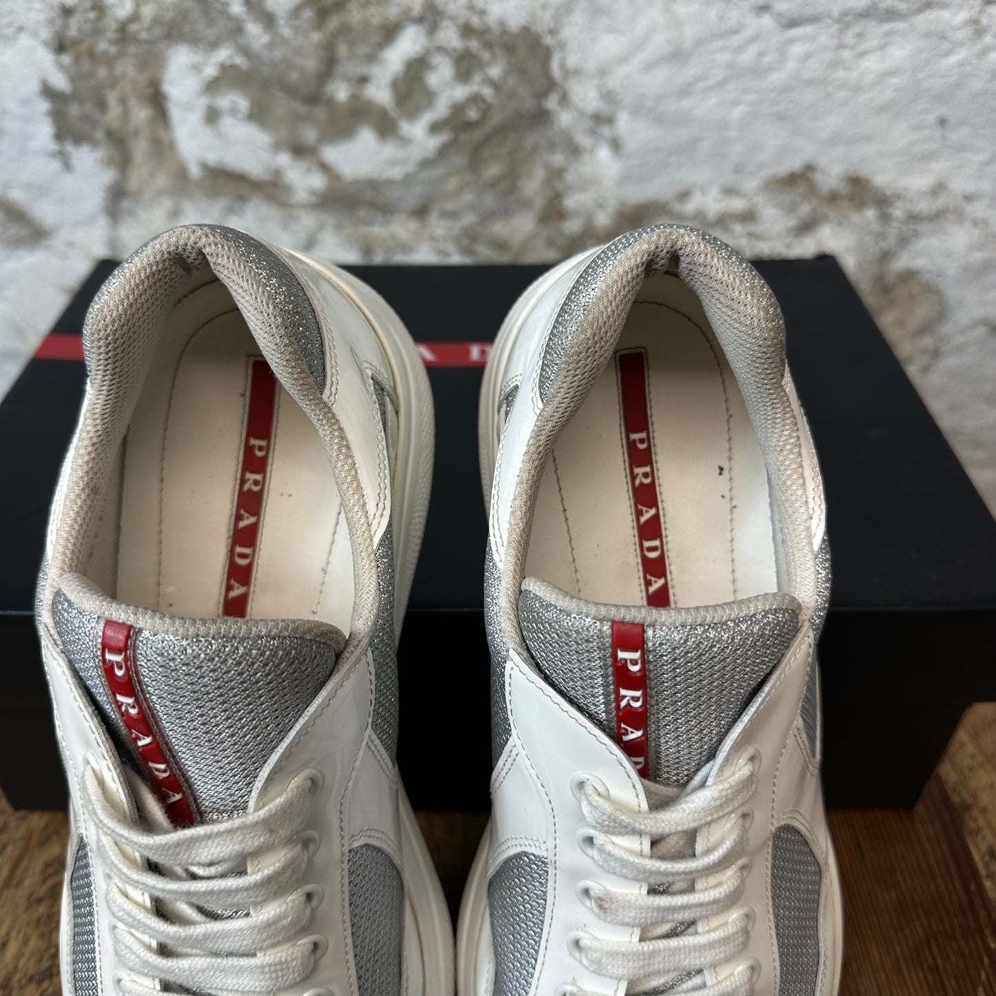 Prada Americas Cup White Patent Sneaker Sz 9.5