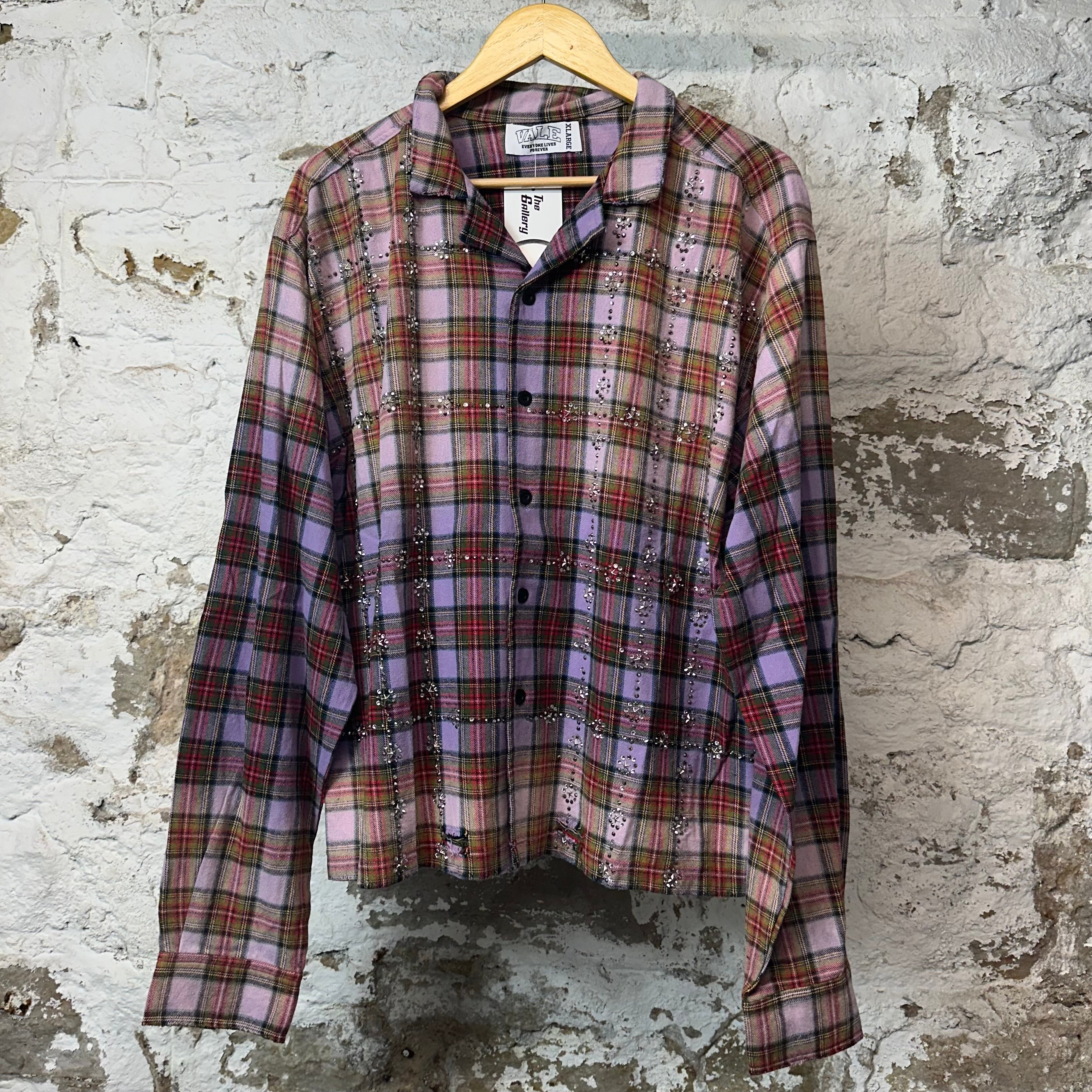 Vale Red Purple Plaid Rhinestone Flannel Sz XL