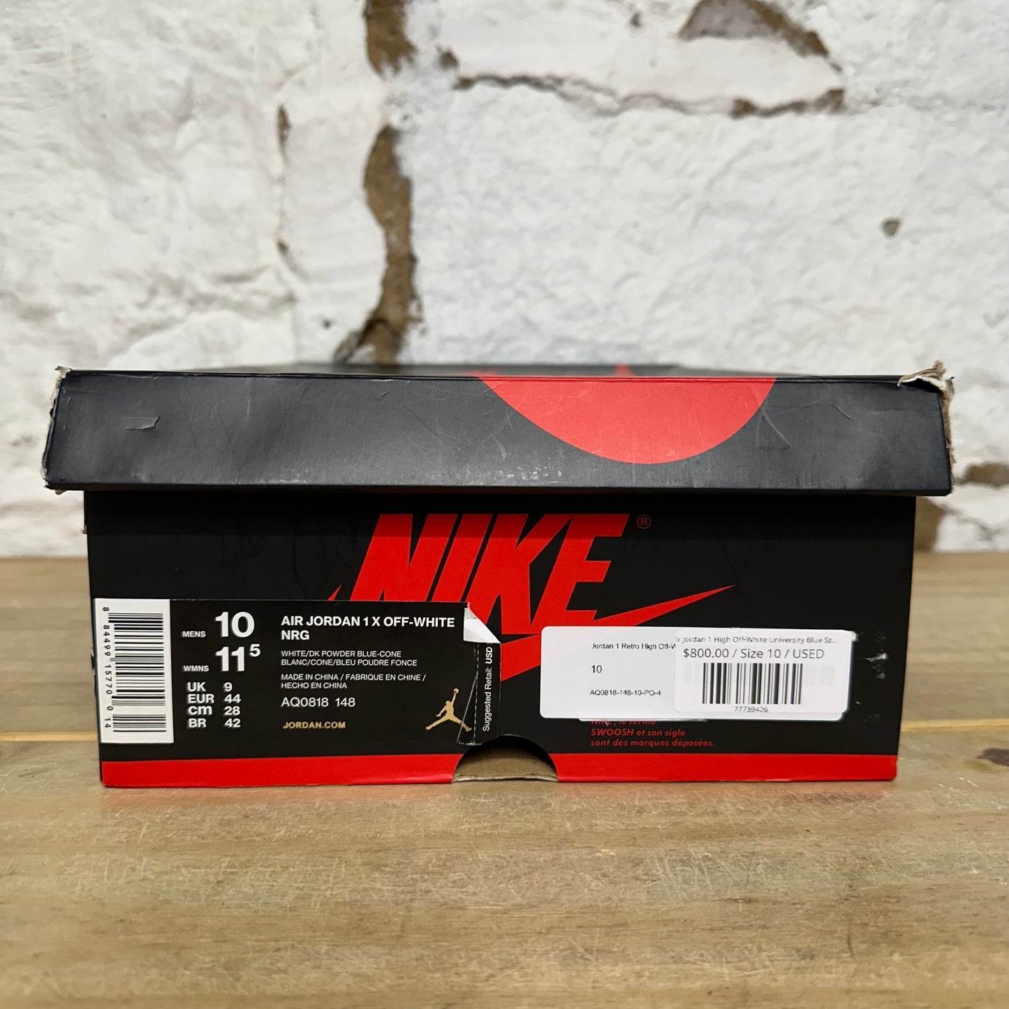 Air Jordan 1 High Off-White University Blue Sz 10