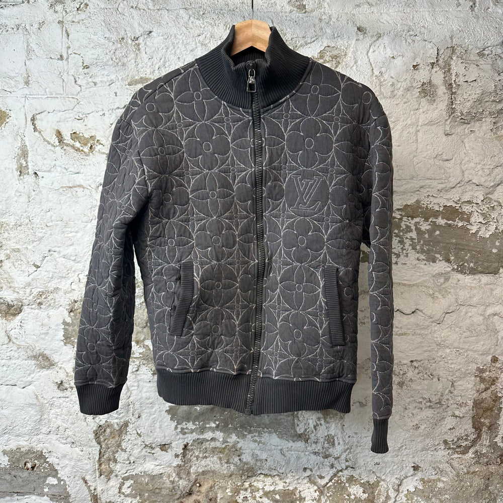 Louis Vuitton Flower Monogram Quilted Zip Up Jacket Grey Sz M