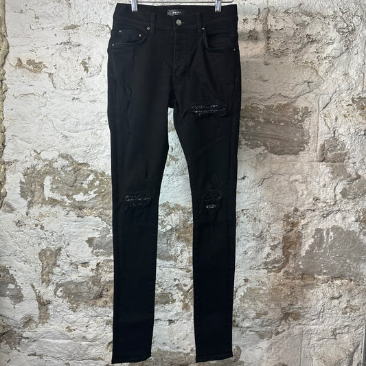 Amiri MX1 Black Paisley Black Denim Jeans Sz 28