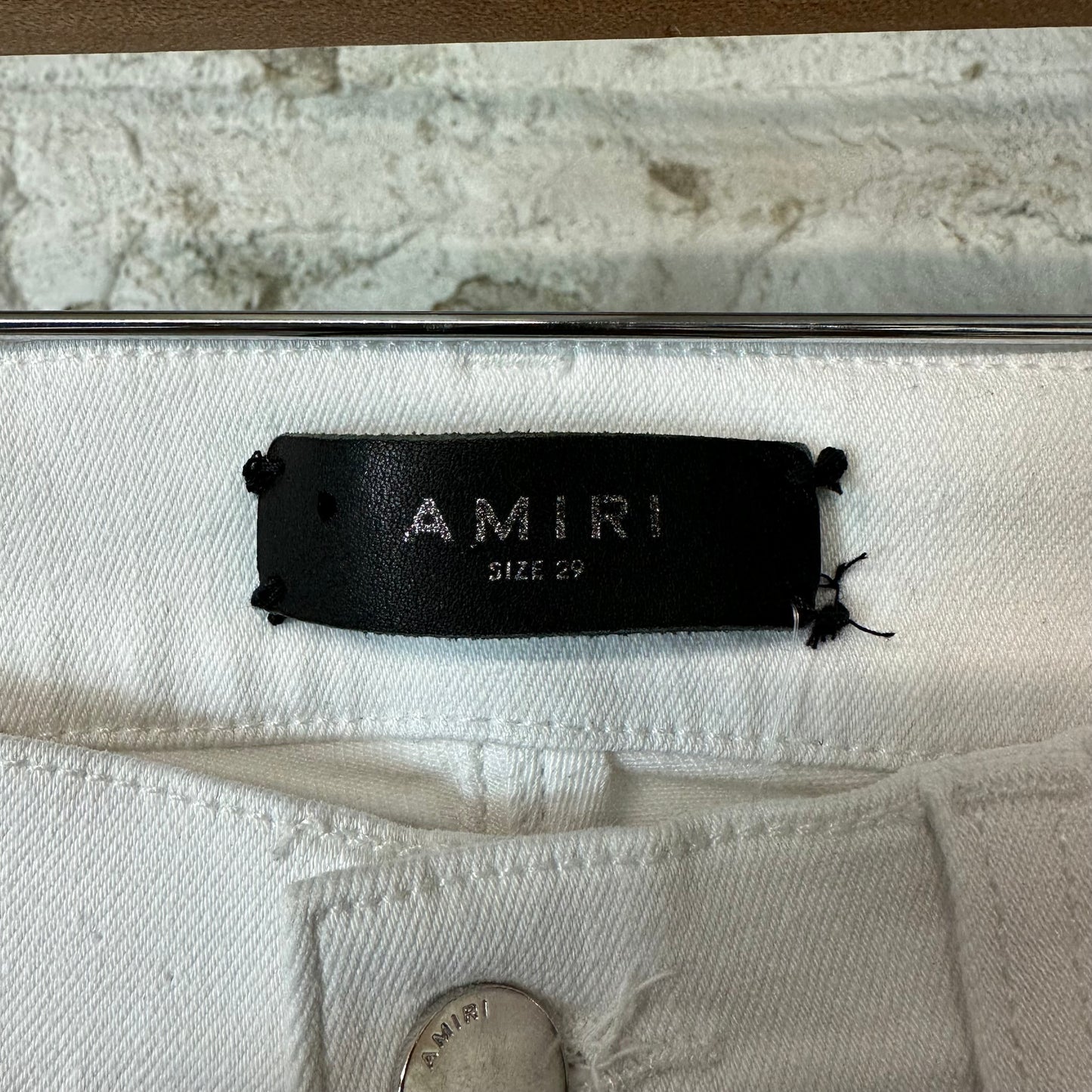 Amiri MX1 White Leather White Denim Jeans Sz 29