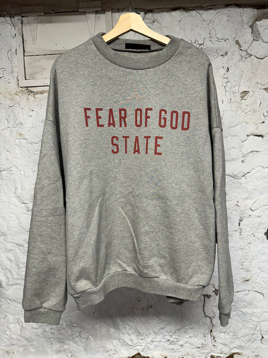 Fear of God Essentials State Grey Red Crewneck Sz L