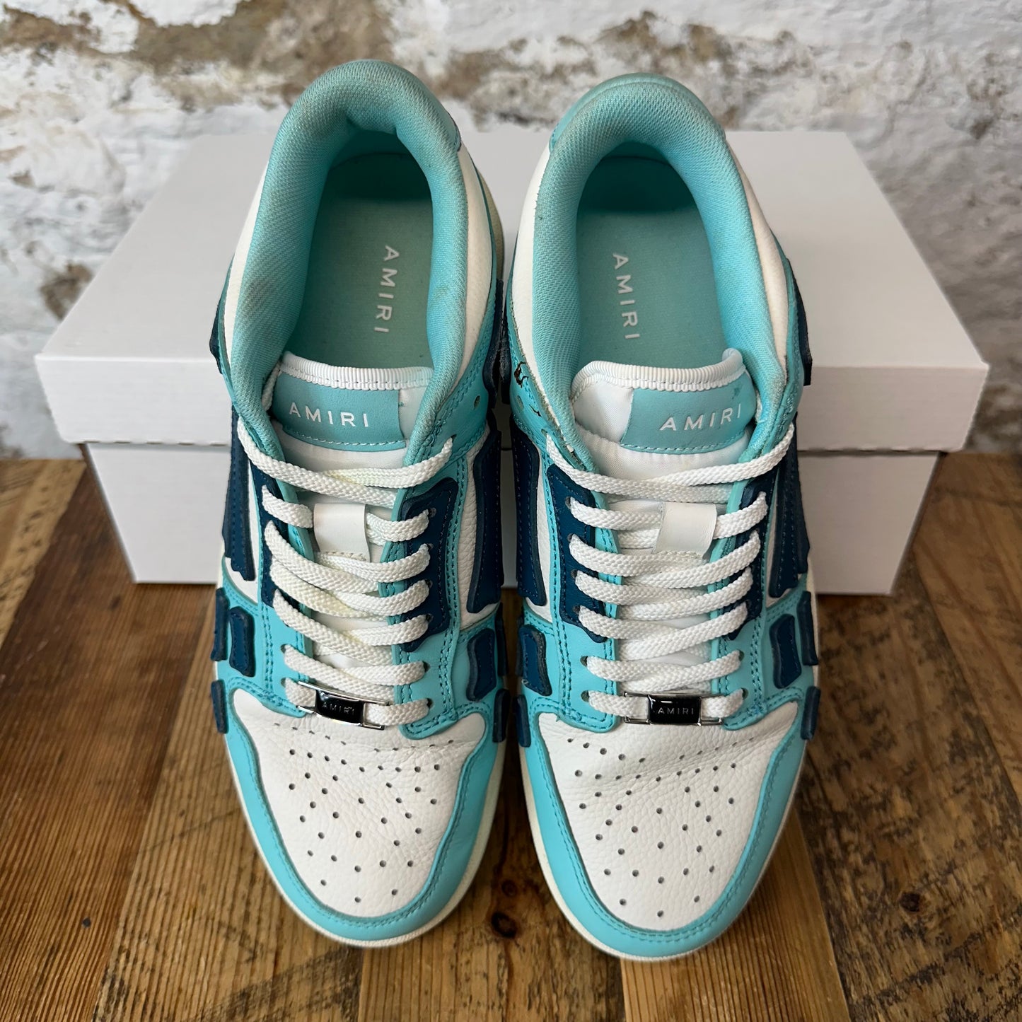 Amiri Blue Skeleton Teal White Low Sneaker Sz 6.5 (39) No Box