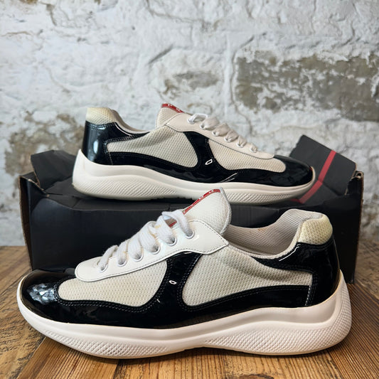 Prada Americas Cup Black Patent White Sneaker Sz 8.5