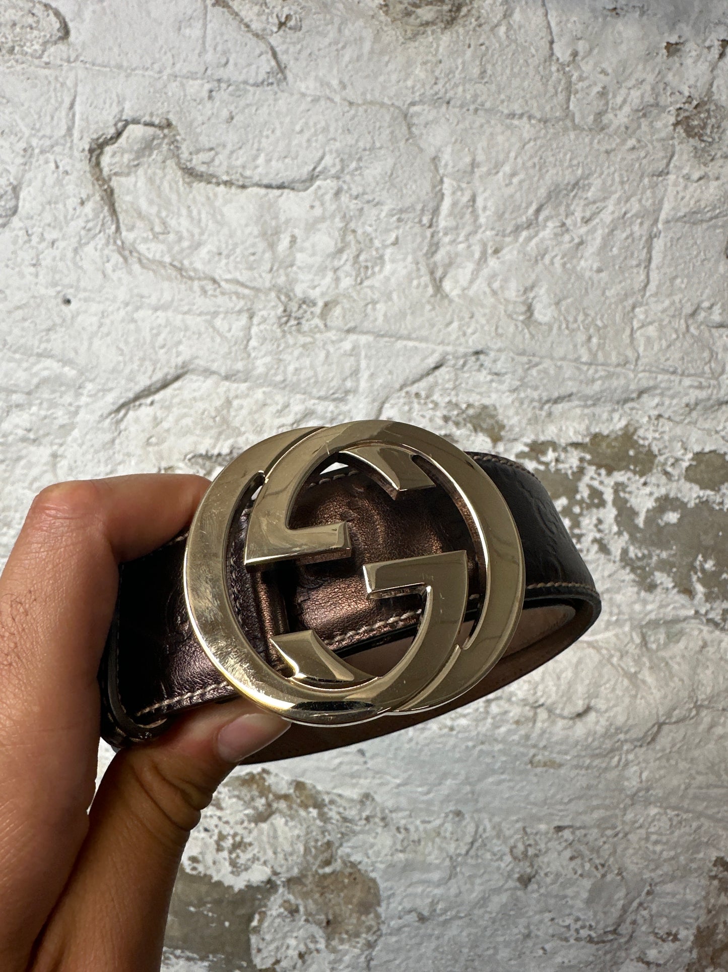 Gucci Brown Gloss Monogram Belt Sz (85/34)