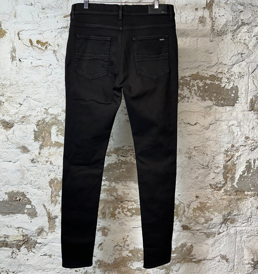 Amiri MX1 Black Leather Black Denim Jeans Sz 33