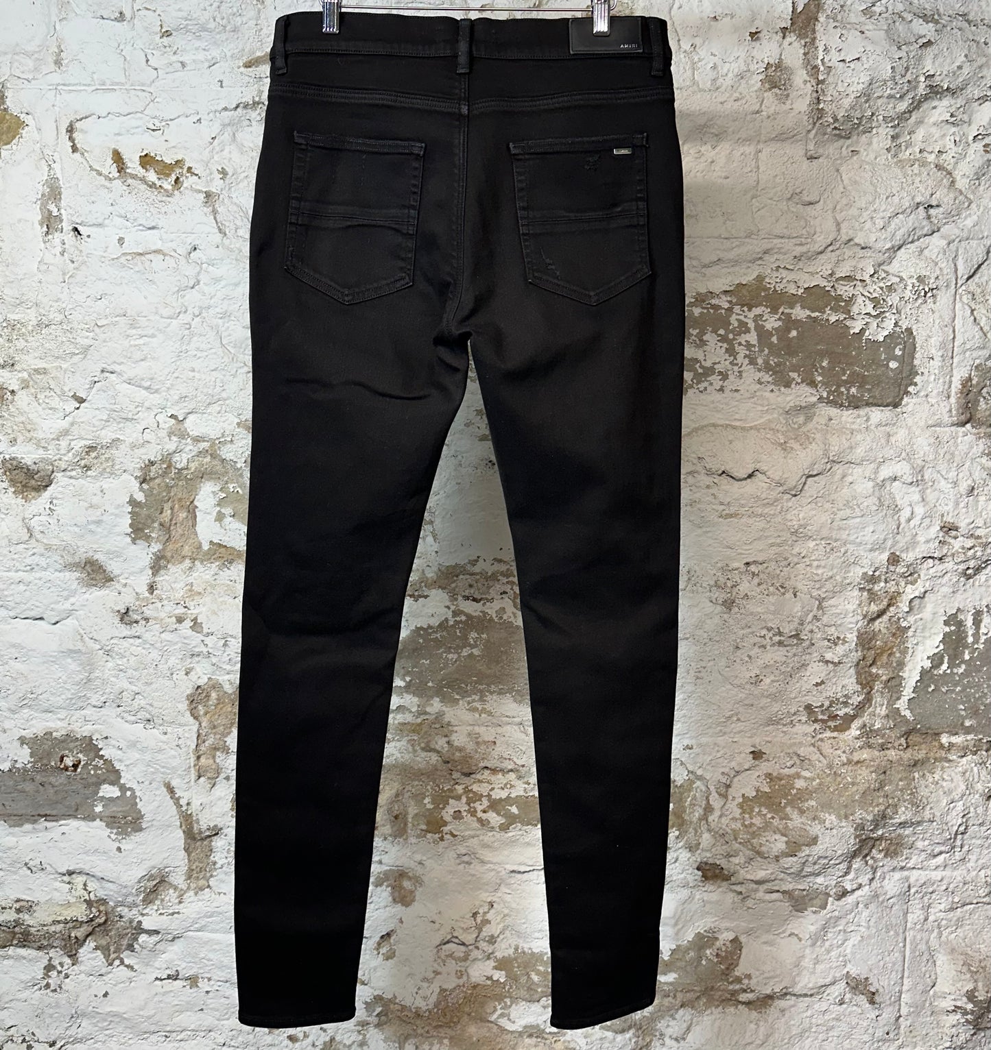 Amiri MX1 Black Leather Black Denim Jeans Sz 33