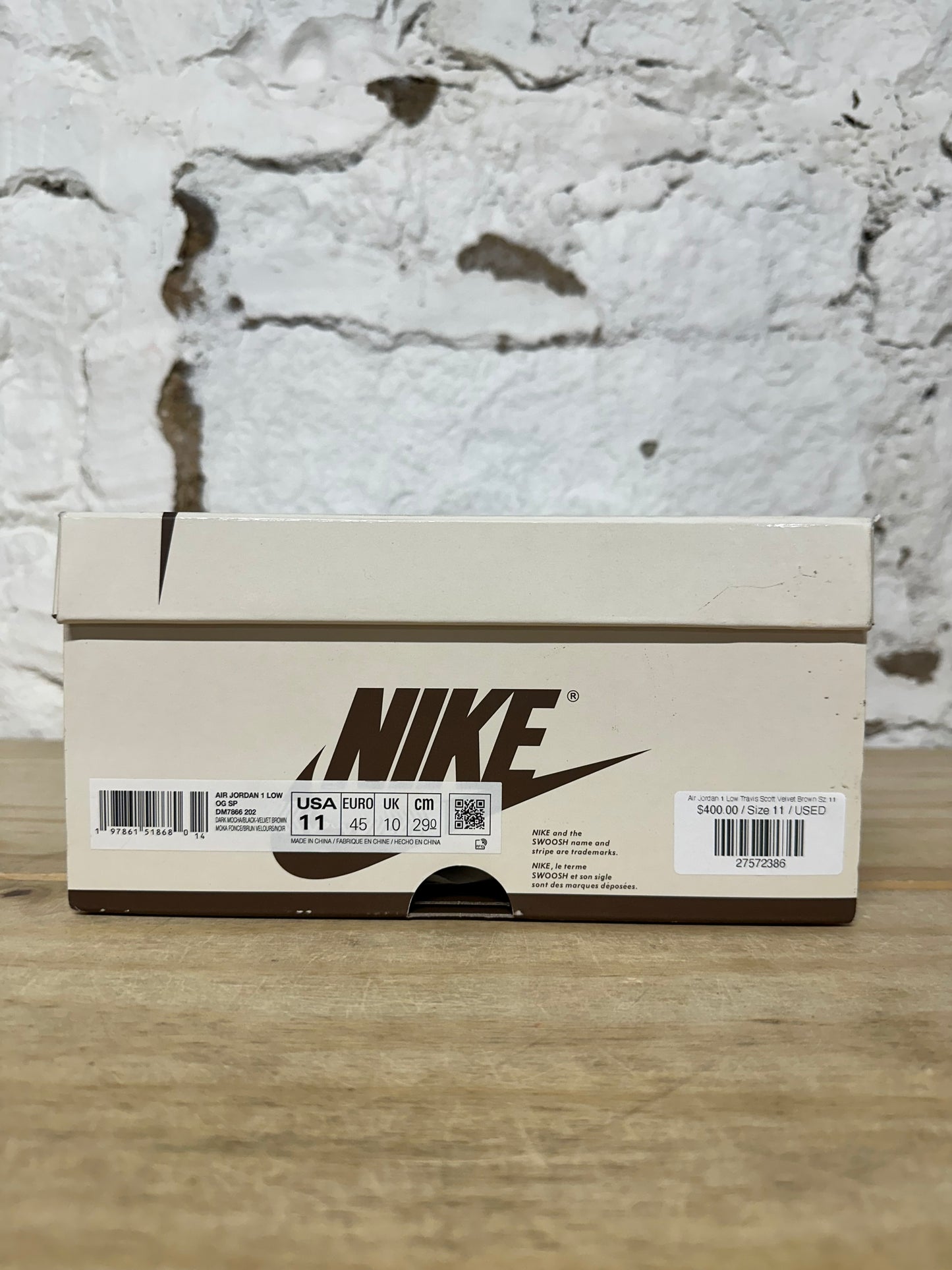 Air Jordan 1 Low Travis Scott Velvet Brown Sz 11