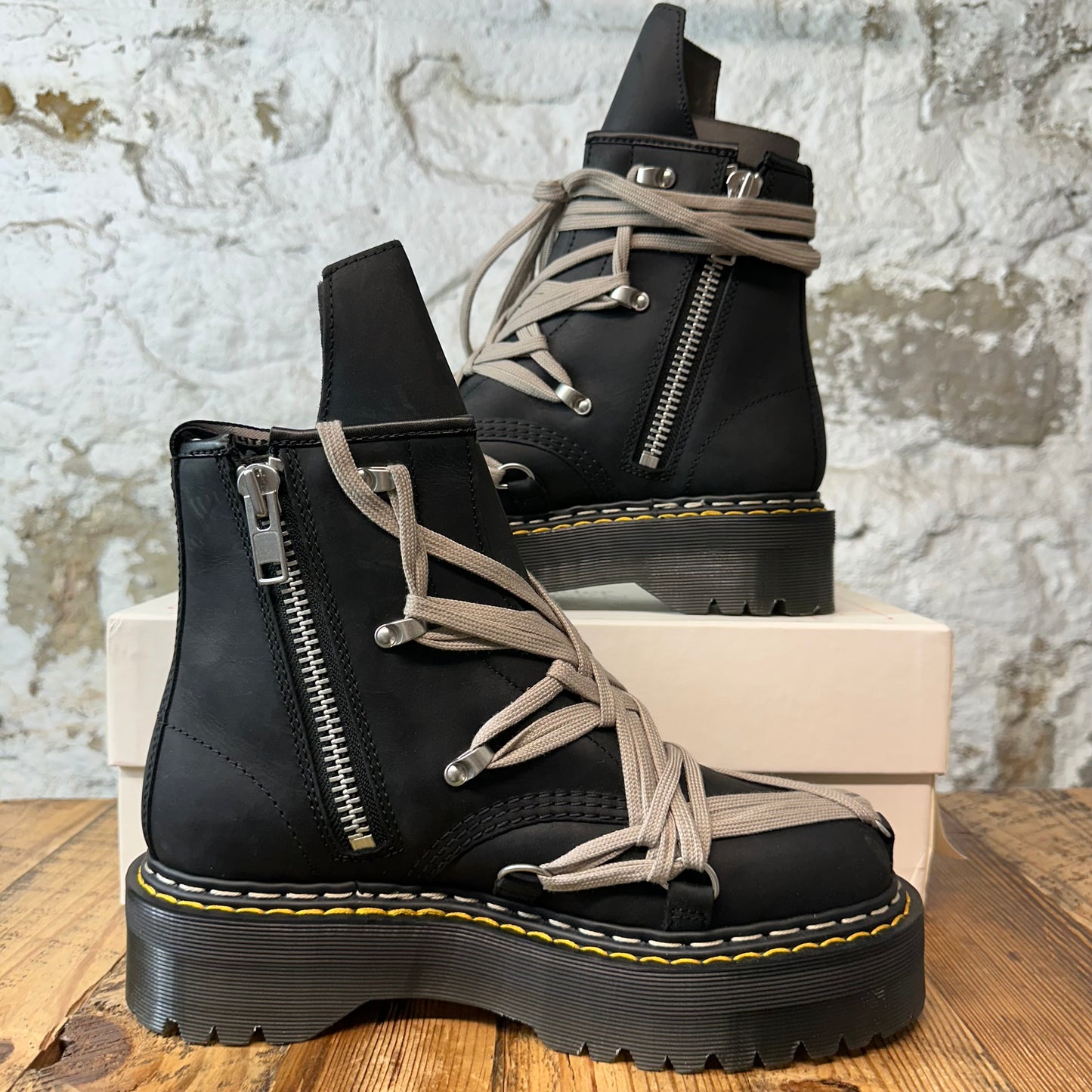 Rick Owens 1460 Quad Sole Megalace Boot Black Sz 9 DS