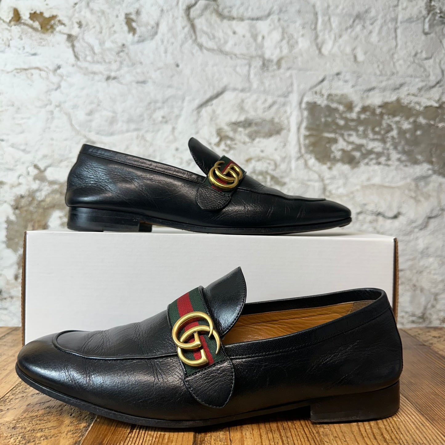 Gucci Donnie Web Double GG Black Loafer Sz 10