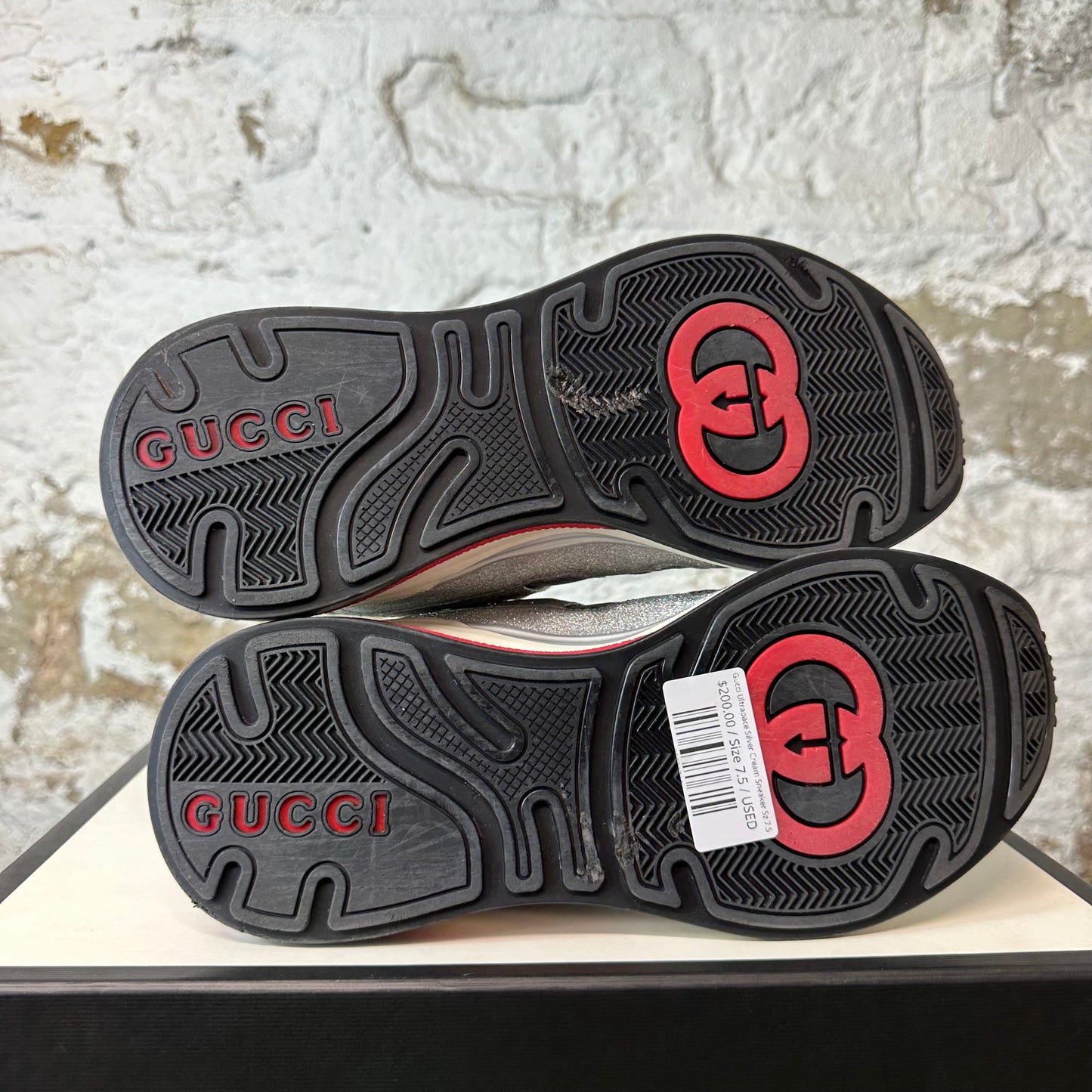 Gucci Ultrapace Silver Cream Sneaker Sz 7.5