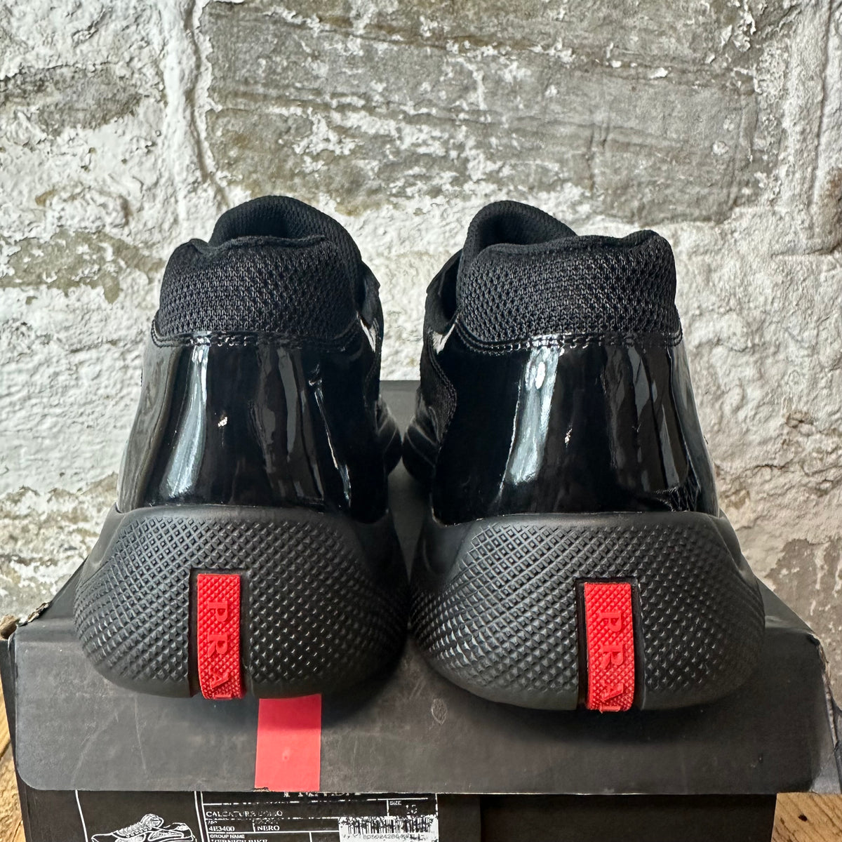 Prada Americas Cup Triple Black Patent Sneaker Sz 10