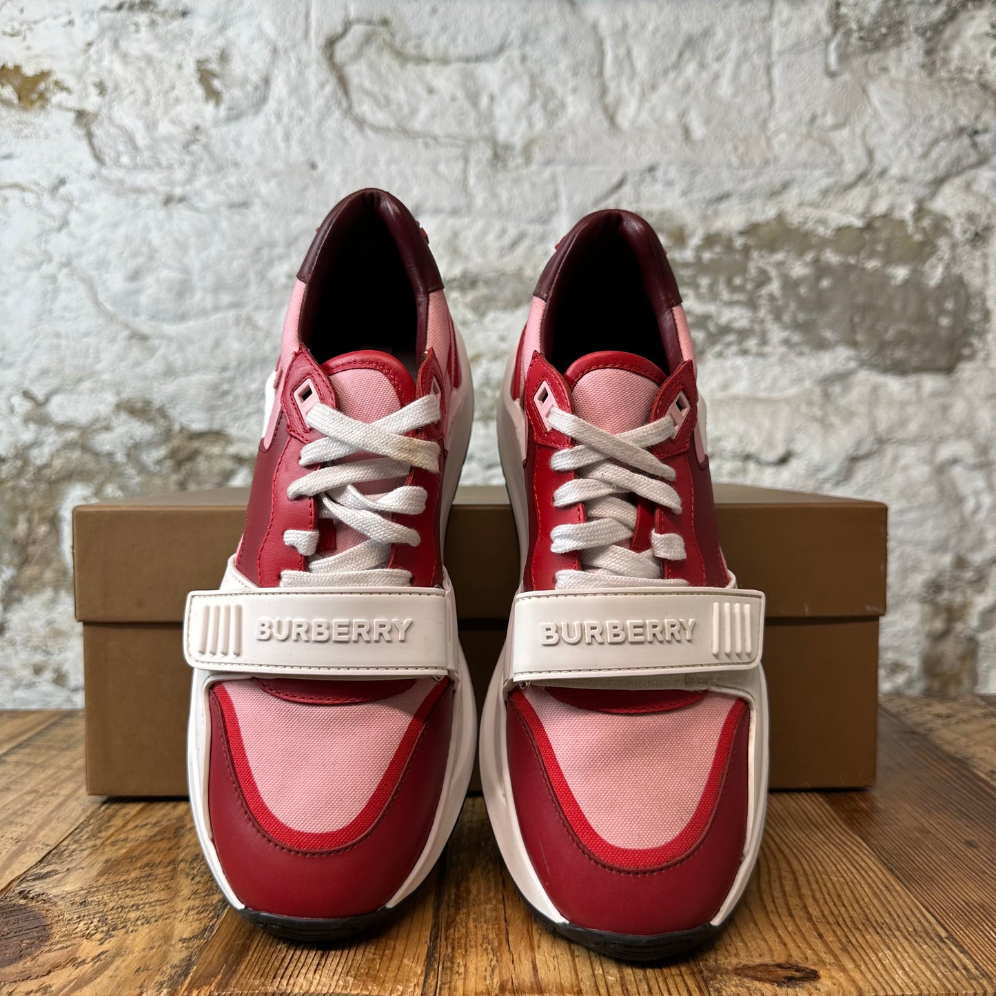 Burberry Ramsey Pink Red White Sneaker Sz 6.5 (39)