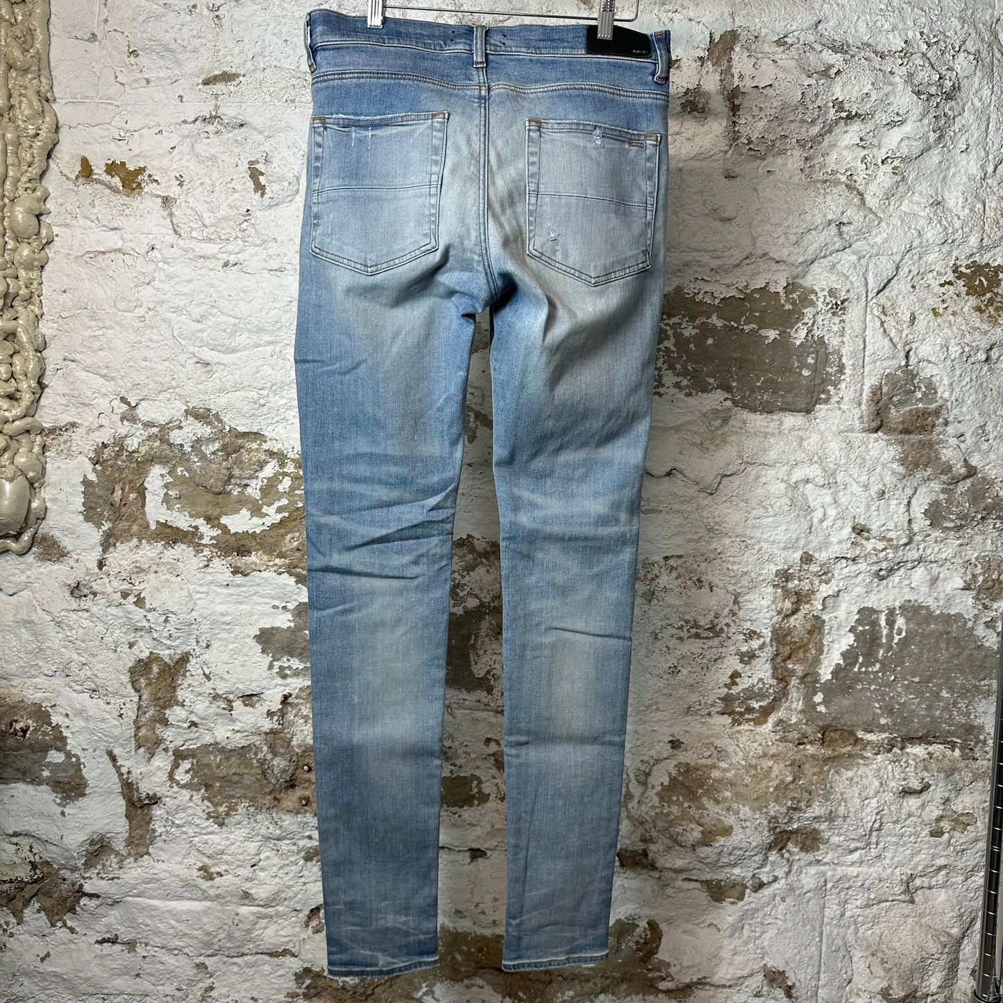 Amiri MX1 Pink Suede Blue Denim Jeans Sz 33