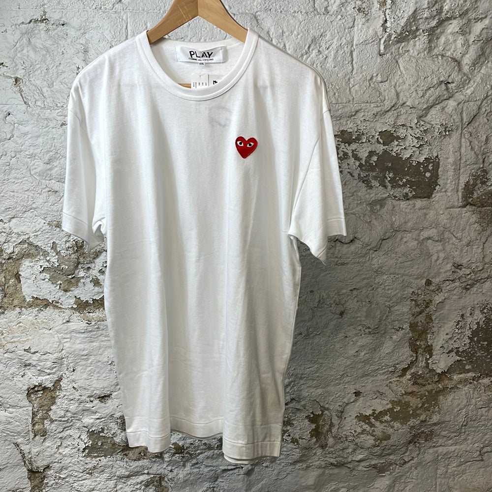 CDG Red Heart White T-Shirt Sz XXL DS