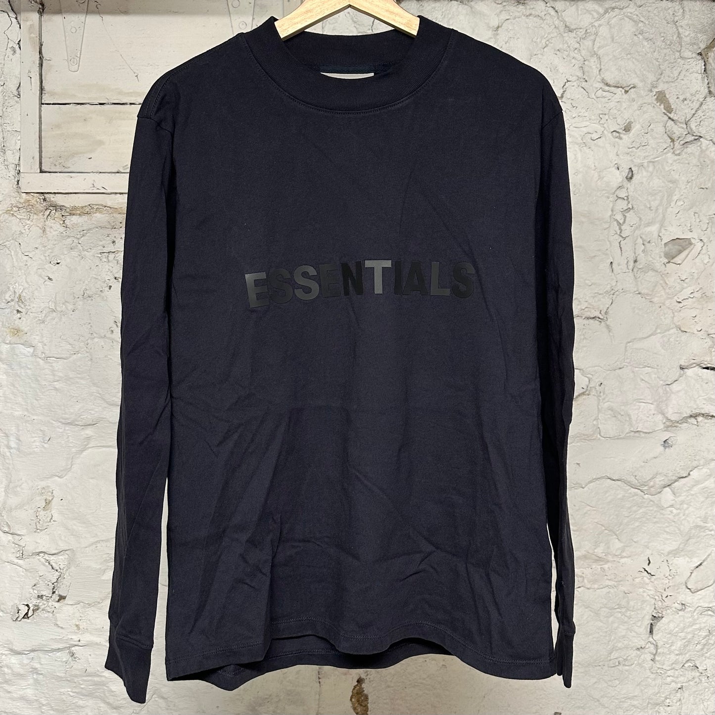 Fear of God Essentials Chest Spellout Navy L/S T-Shirt Sz XS