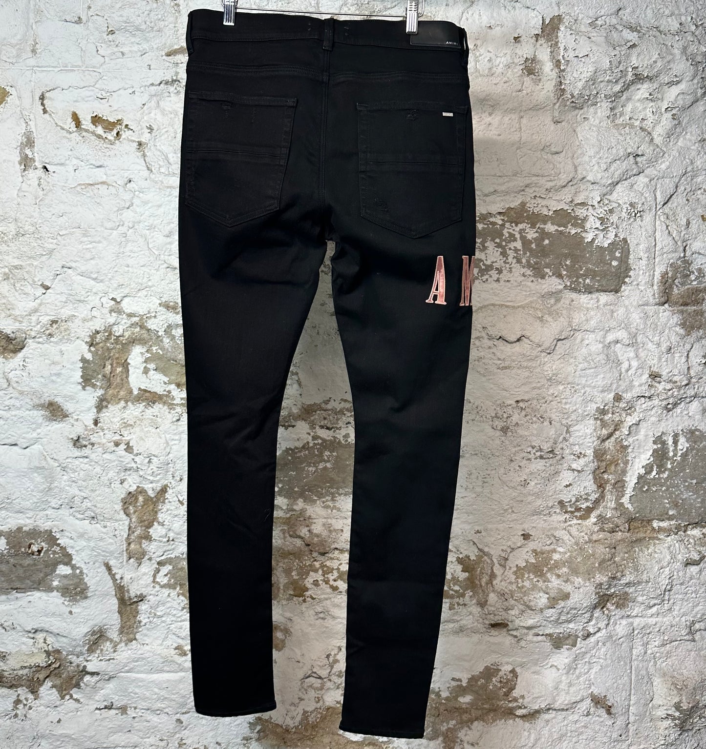 Amiri Red Tie Dye Core Logo Black Denim Jeans Sz 34