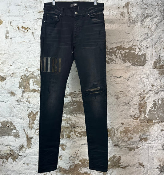 Amiri MX1 Camo Spell Patch Black Denim Jeans Sz 32