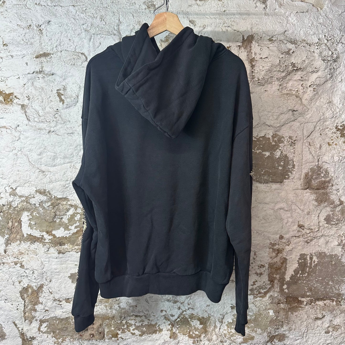 Satoshi Nakamoto Black Leather Studded Logo Hoodie Sz L
