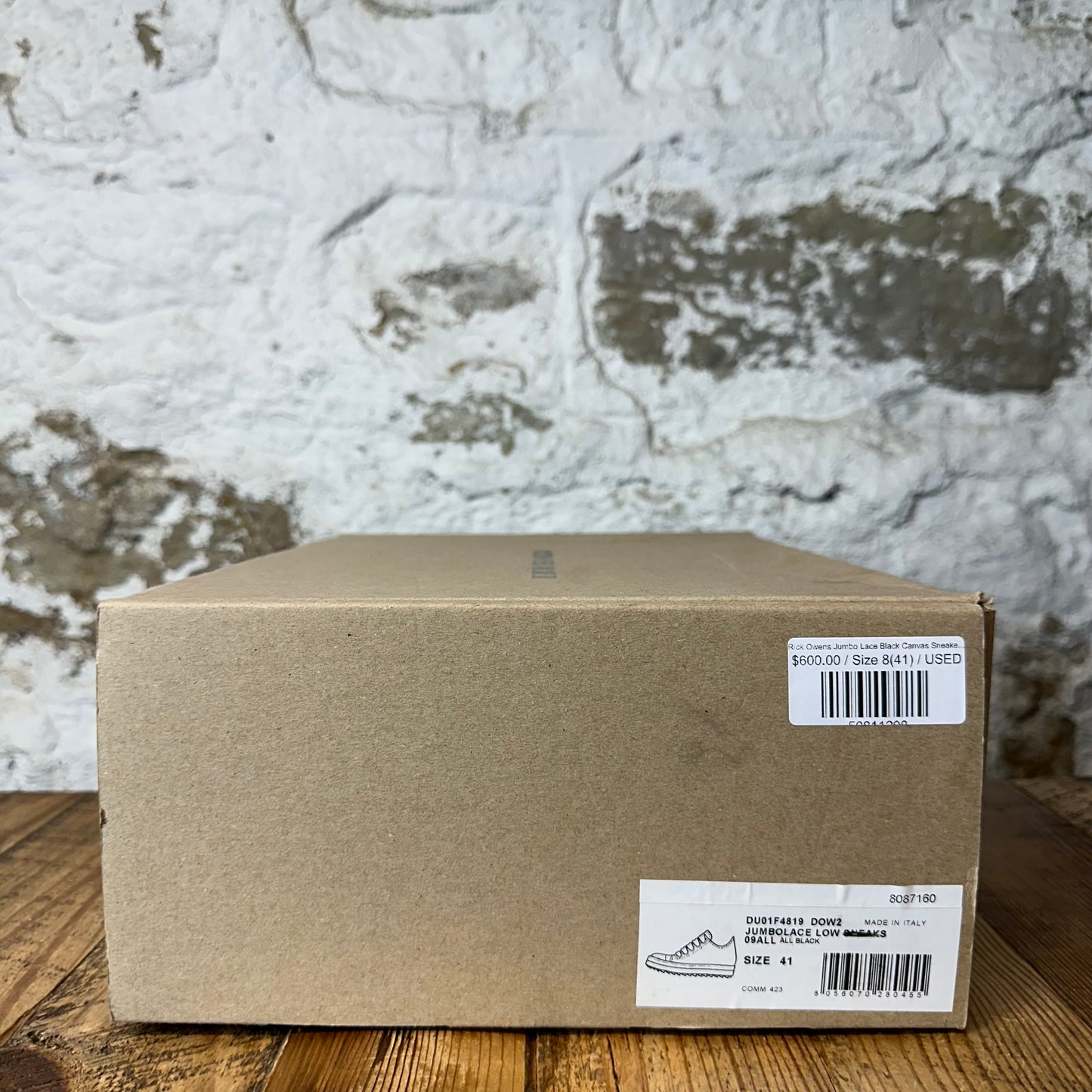 Rick Owens Jumbo Lace Black Canvas Sneaker Sz 8 (41)