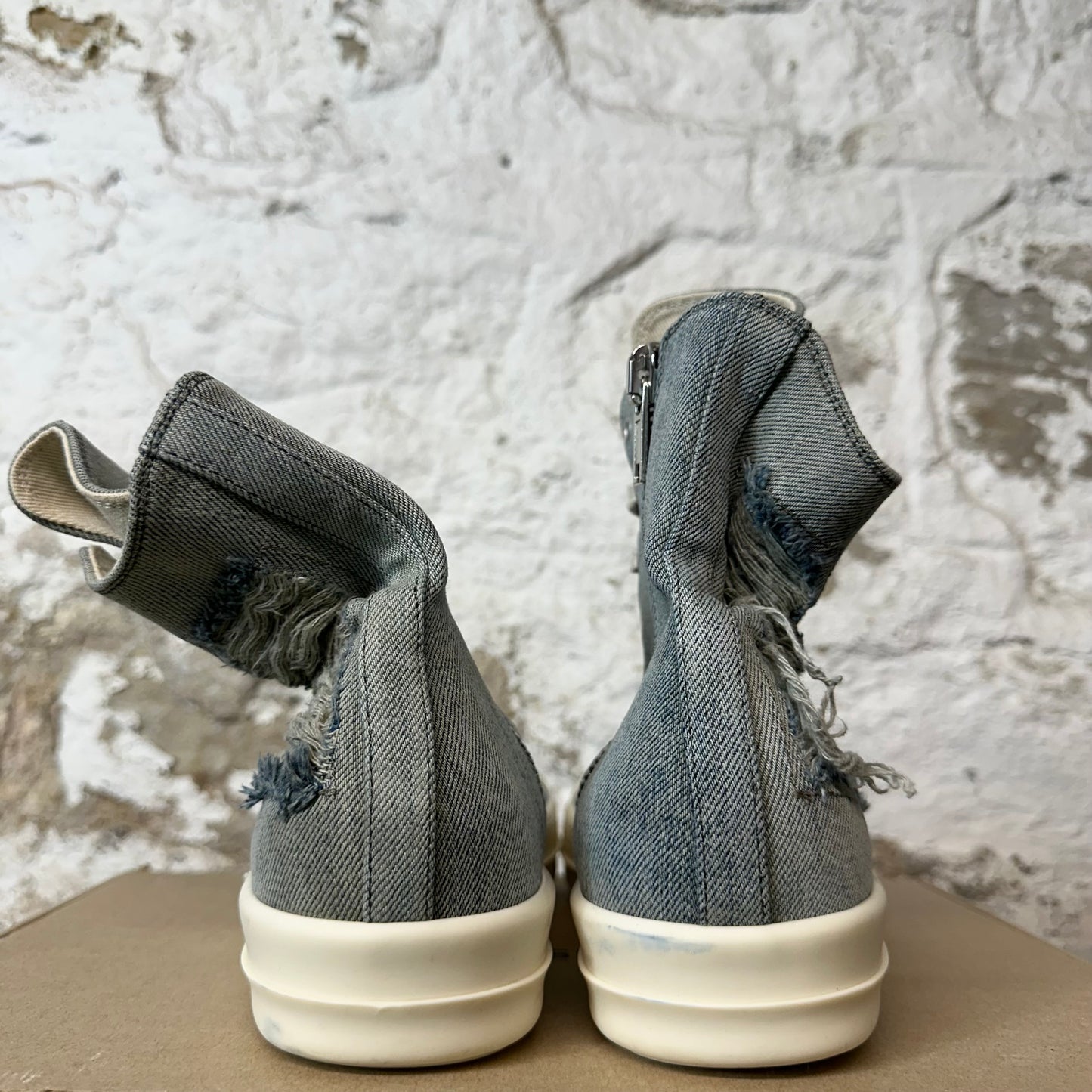 Rick Owens High Distressed Blue Denim Milk Sneaker Sz 8 (41)