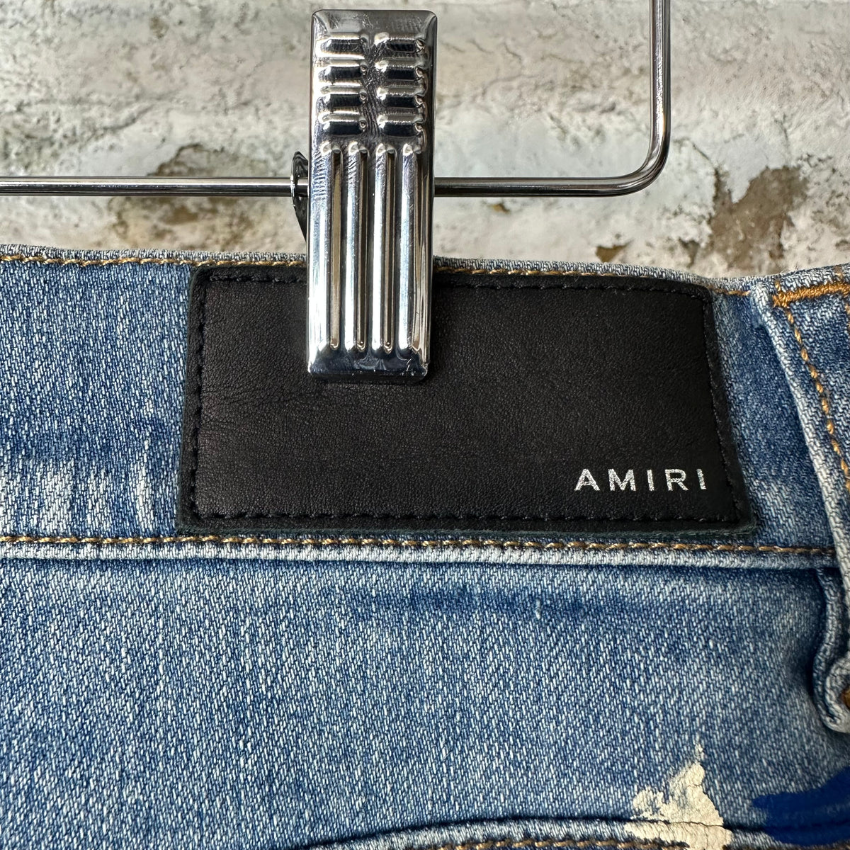 Amiri MX1 Denim Paint Splatter Blue Denim Jeans Sz 32