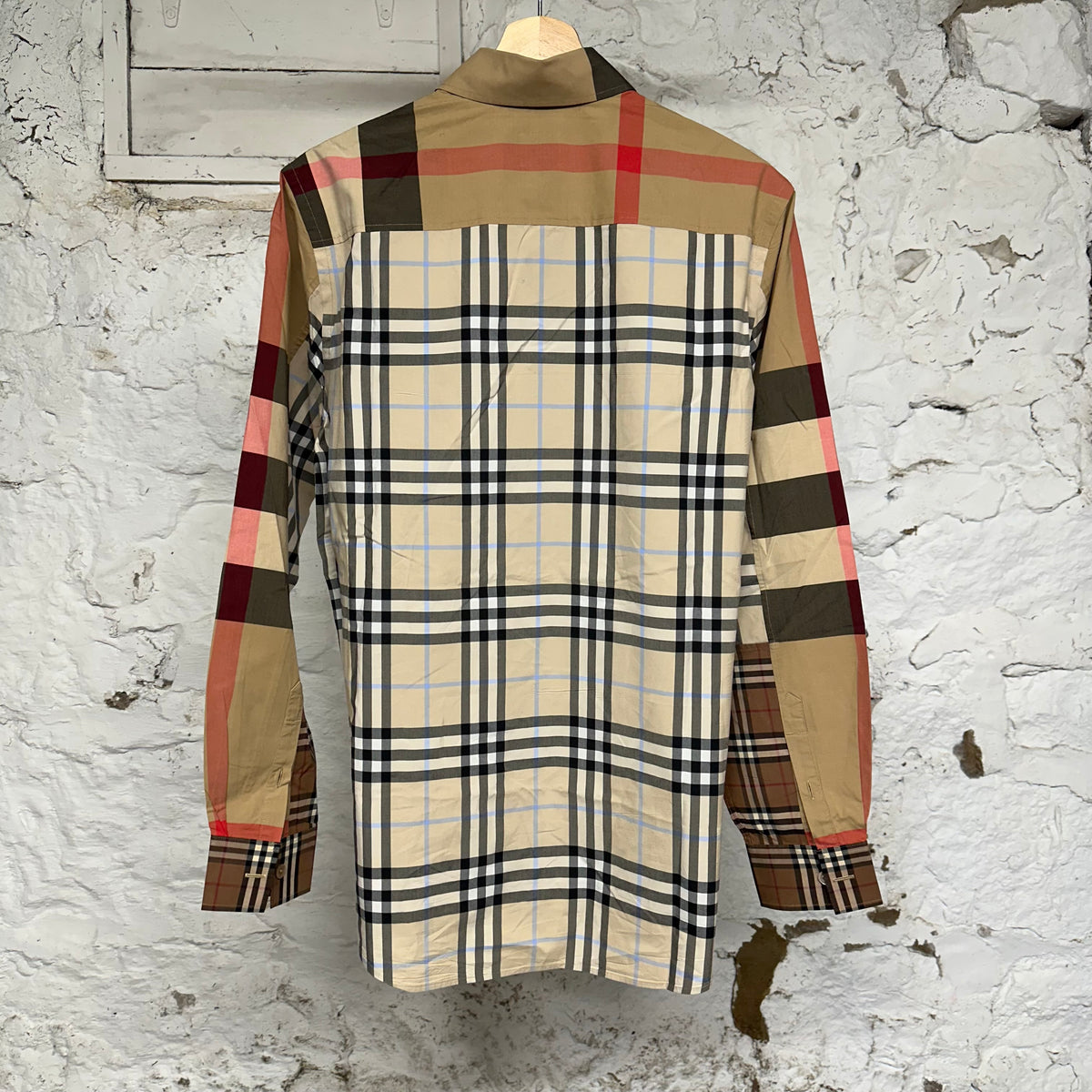 Burberry Terence Patchwork Beige Plaid Button Up Long Sleeve Shirt Sz S