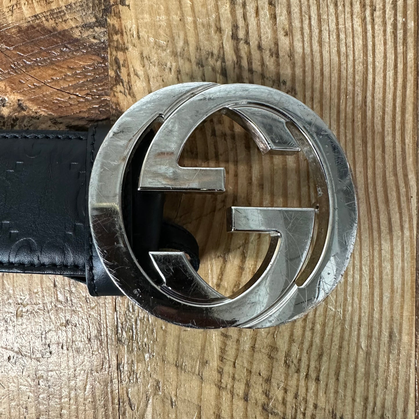 Gucci Black Embossed GG Monogram Belt Sz (105/42)