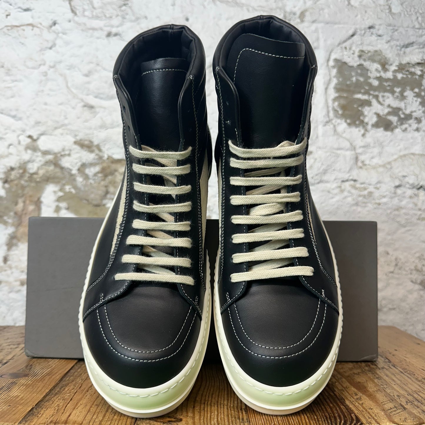 RIck Owens High Vintage Black Leather Milk Sneaker Sz 13 (46) DS